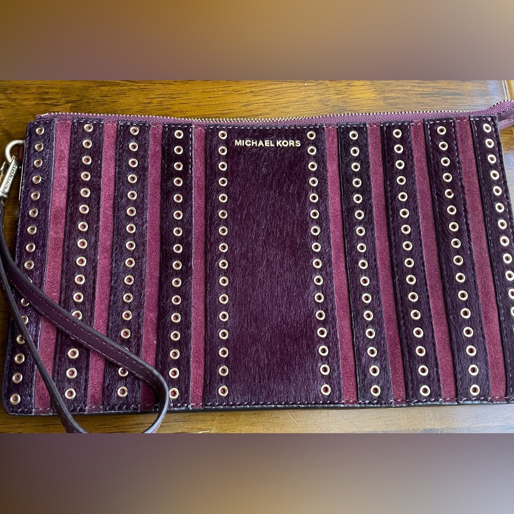 Michael Kors Burgundy Wristlet -Leather W/hair calf trim - Worn once-